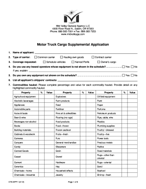 Motor Truck Cargo Supplemental Application