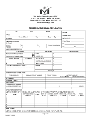 Personal Umbrella Insurance Application