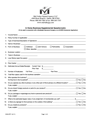 In Home Business Supplemental Questionnaire