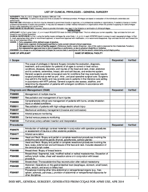 Clinical Privileges Form - General Surgery