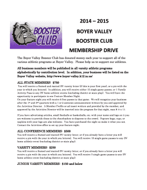 2014 2015 BOYER VALLEY BOOSTER CLUB MEMBERSHIP DRIVE