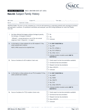 NACC UDS Form A3 Subject Family History