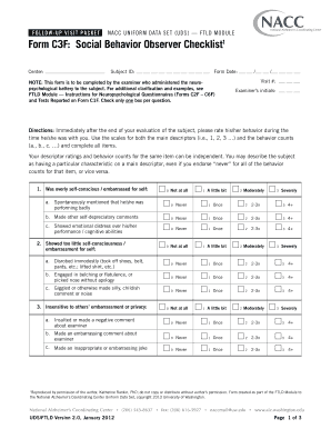 Social Behavior Observer Checklist