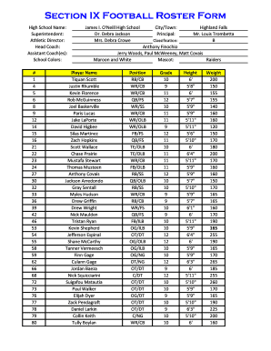 Section IX Football Roster Form