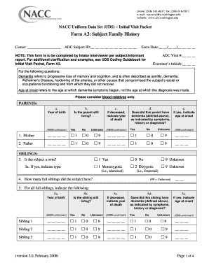 NACC UDS Form A3 Subject Family History