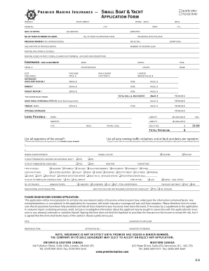 Small Boat and Yacht Insurance Application Form