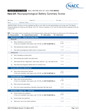 Neuropsychological Battery Summary Scores Form