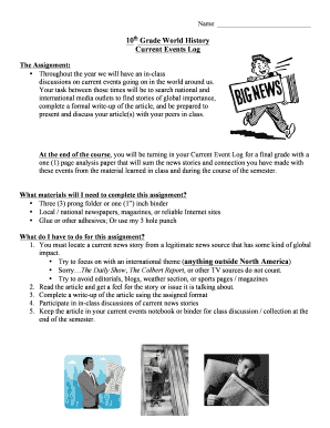 10th Grade World History Current Events Log