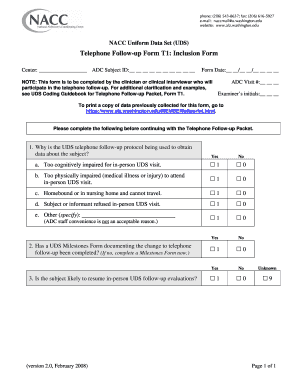 NACC UDS Telephone Follow-up Inclusion Form