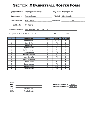 High School Basketball Roster Form