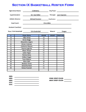 High School Basketball Roster Form