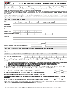 Stocks and Shares ISA Transfer Authority Form