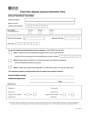 Fixed Term Deposit Account Instruction Form - Al Rayan Bank - alrayanbank co