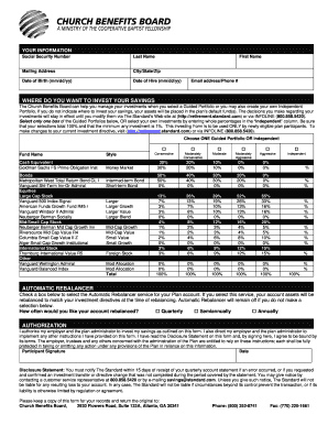 Church Benefits Board Investment Form