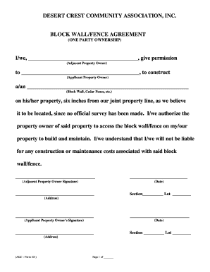 Block Wall Fence Agreement