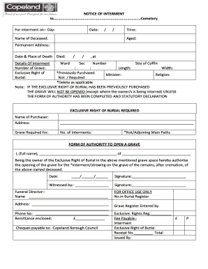 Notice of Interment