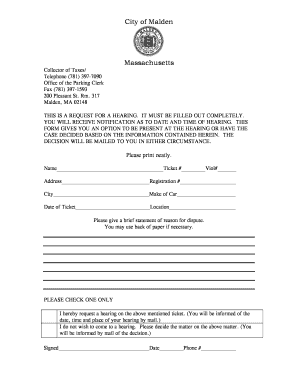Massachusetts Parking Ticket Hearing Request
