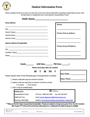 Student Transportation Request Form