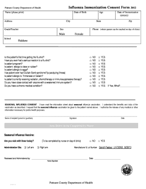 Putnam County Influenza Immunization Consent Form