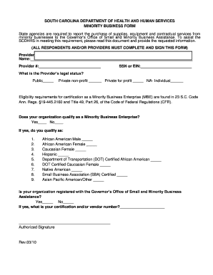 South Carolina Minority Business Form
