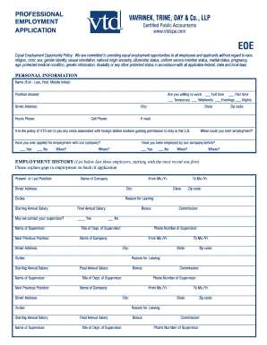 VTD Employment Application Form