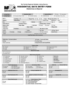 Florida Residential Data Entry Form