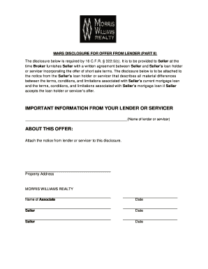 MARS Disclosure for Short Sale Offer