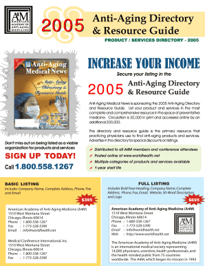 2005 Anti-Aging Directory Listing Form