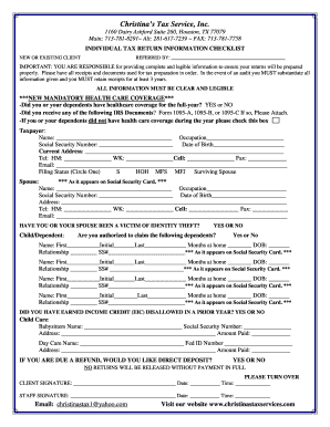 Individual Tax Return Information Checklist