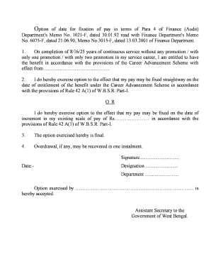 West Bengal Career Advancement Scheme Option Form