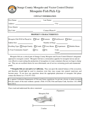 Mosquito Fish Pick-Up Form
