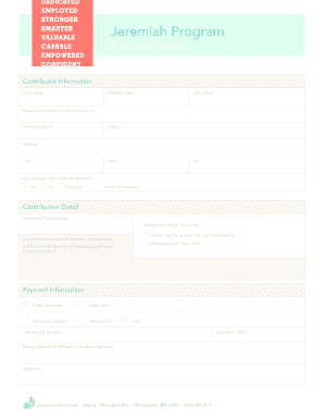 Jeremiah Program Donation Form