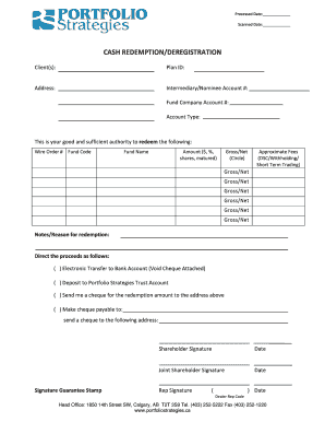 Cash Redemption/Deregistration Form