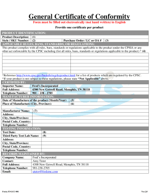 General Certificate of Conformity