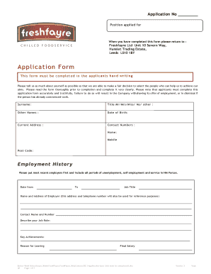 Freshfayre Employment Application Form
