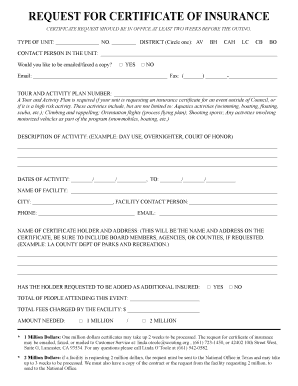 Request for Certificate of Insurance