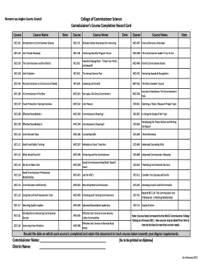 Commissioner's Course Completion Record Card