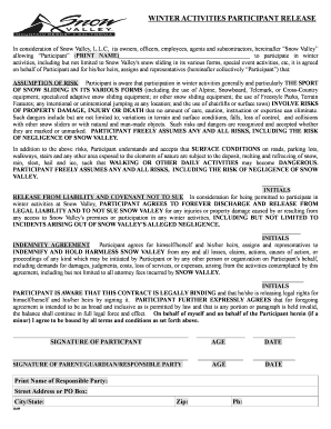 Winter Activities Participant Release Form