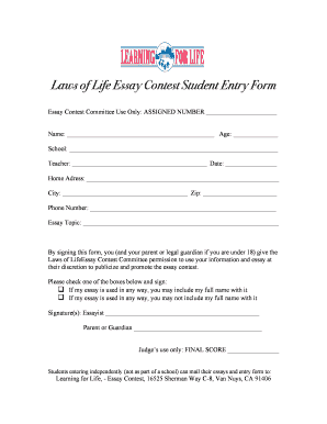 Laws of Life Essay Contest Entry Form