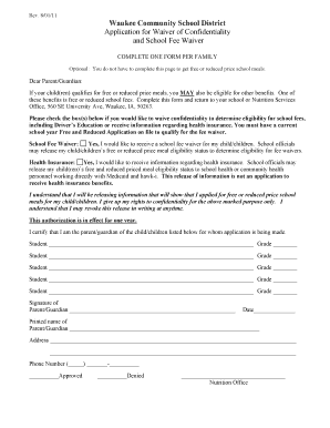 Waukee School District Fee Waiver Application