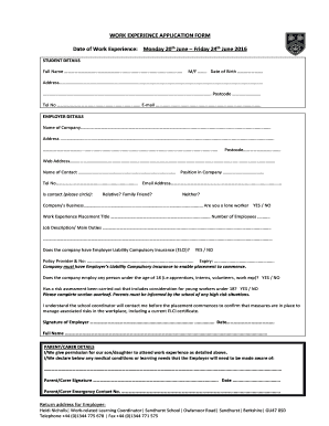 Work Experience Application Form