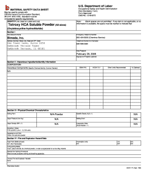 Material Safety Data Sheet for Tetroxy HCA Soluble Powder