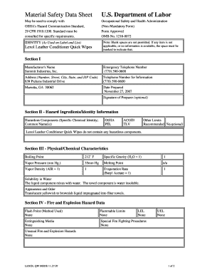 OSHA Material Safety Data Sheet