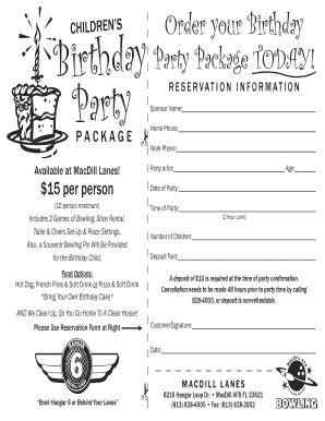 Birthday Party Reservation Form