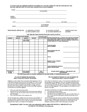 Bank of Greene County Account Correction Form