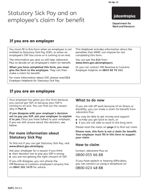 Statutory Sick Pay Employee Claim Form