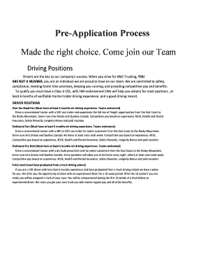 K&D Trucking Driver Application Form