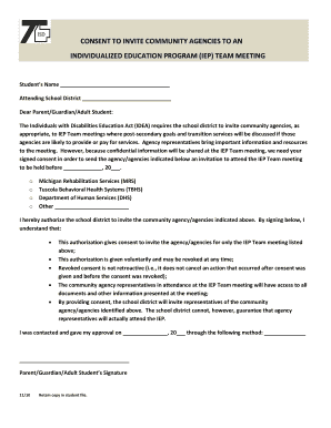 Consent to Invite Community Agencies to IEP Meeting