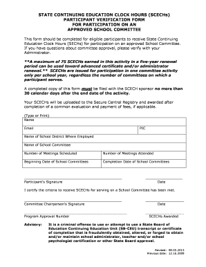 State Continuing Education Clock Hours Verification Form