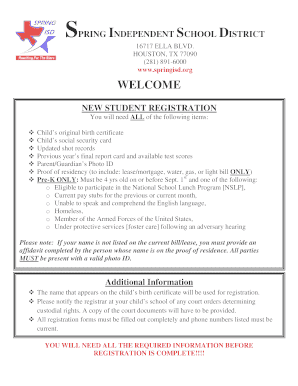 Spring ISD Student Registration Form